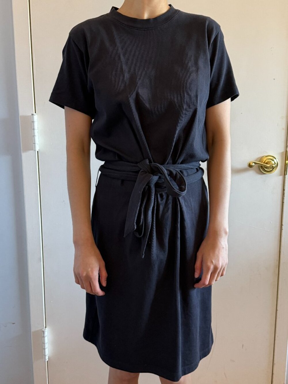 Vince 100% Cotton Little Black Dress with a Wrap Belt